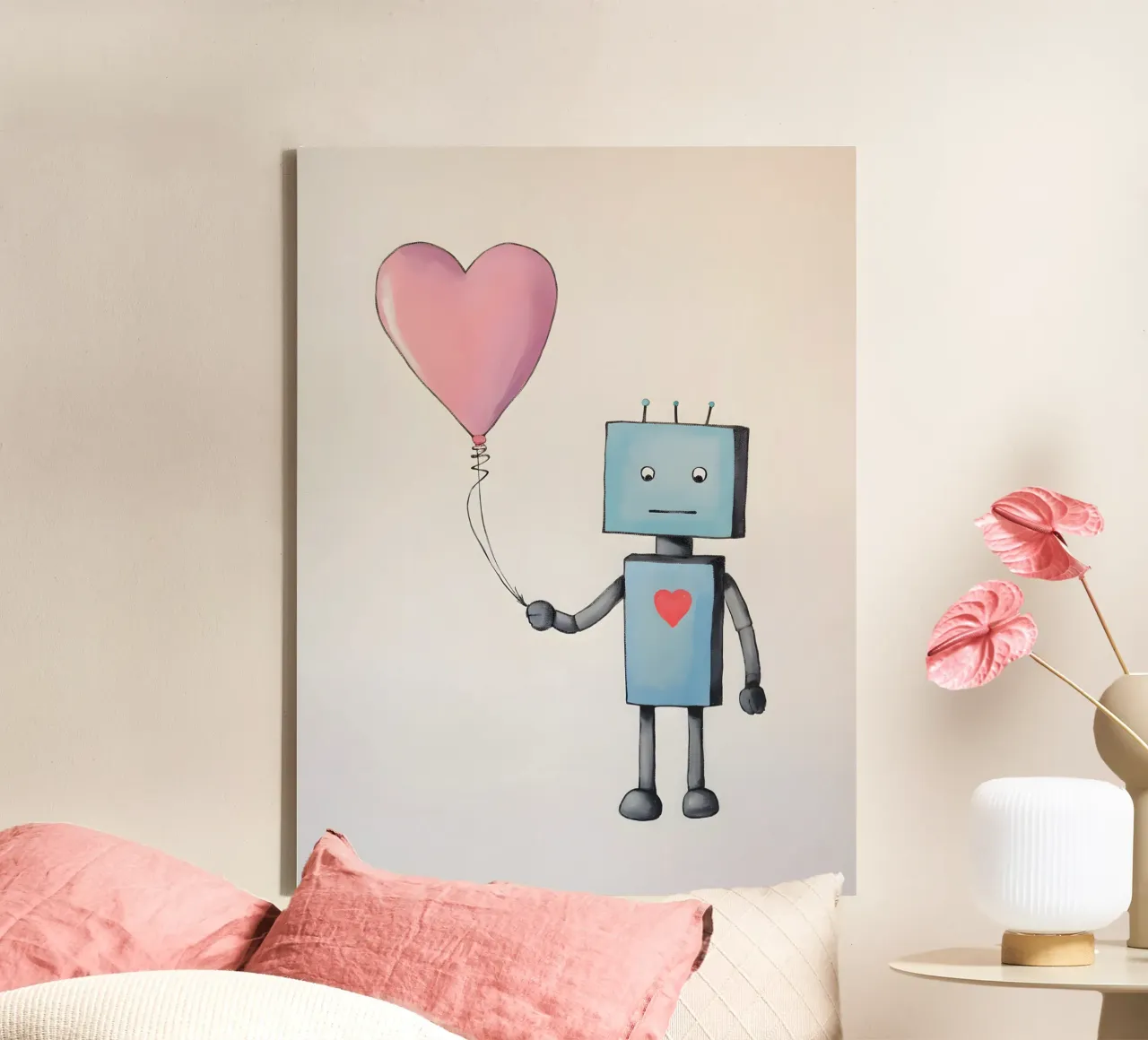 Robot con palloncino a forma di cuore tela con Cornice a cassetta da KidzStudio