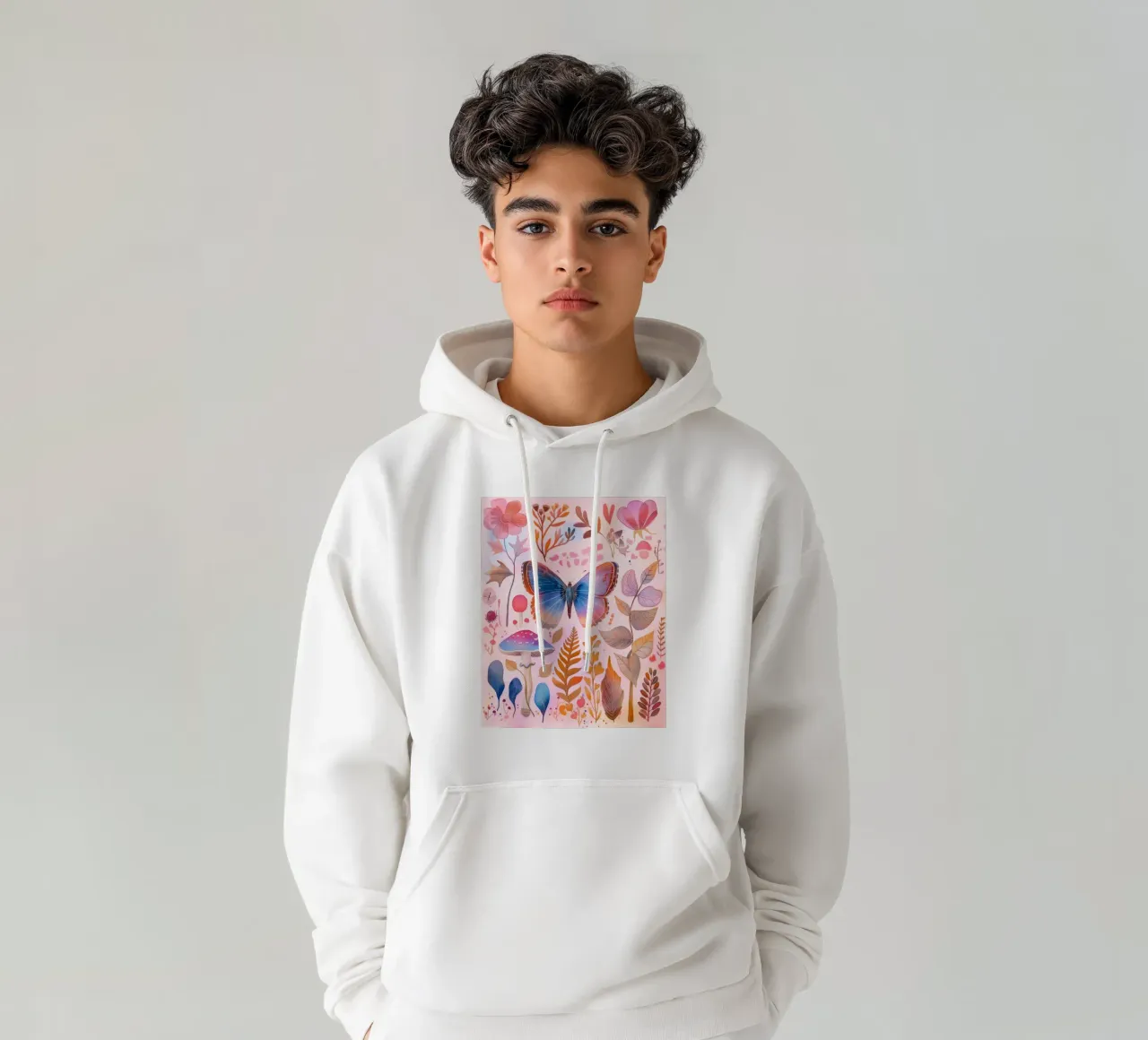 Boho Bohemian Vintage Botanico Farfalla Fungo in Natura felpa con cappuccio da Gentle Echoes Art