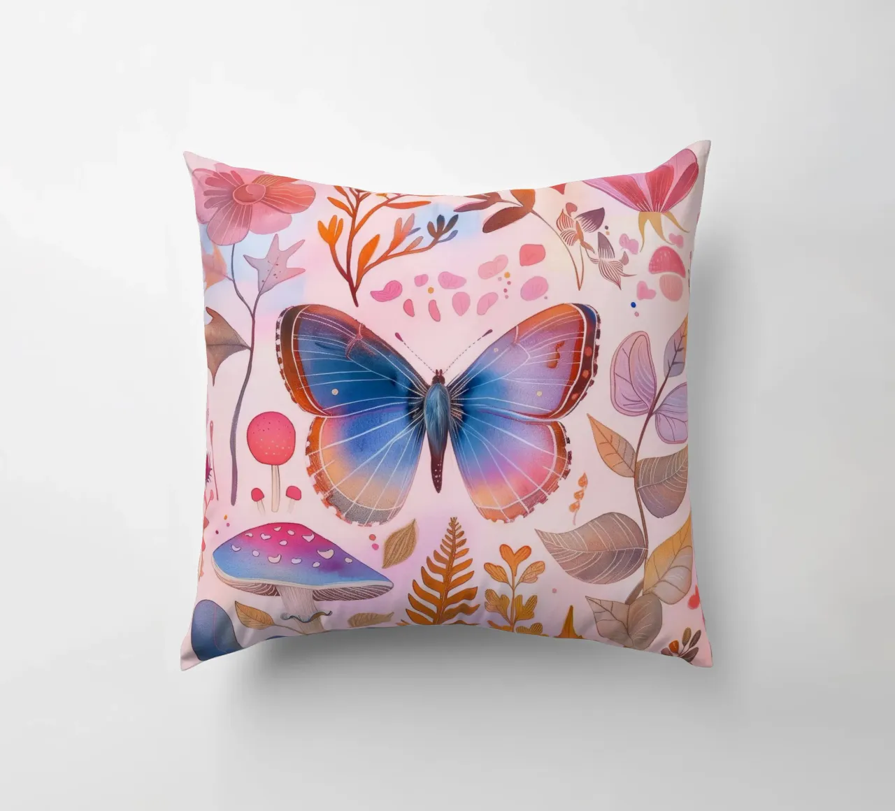 Boho Bohemian Vintage Botanico Farfalla Fungo in Natura cuscino da Gentle Echoes Art
