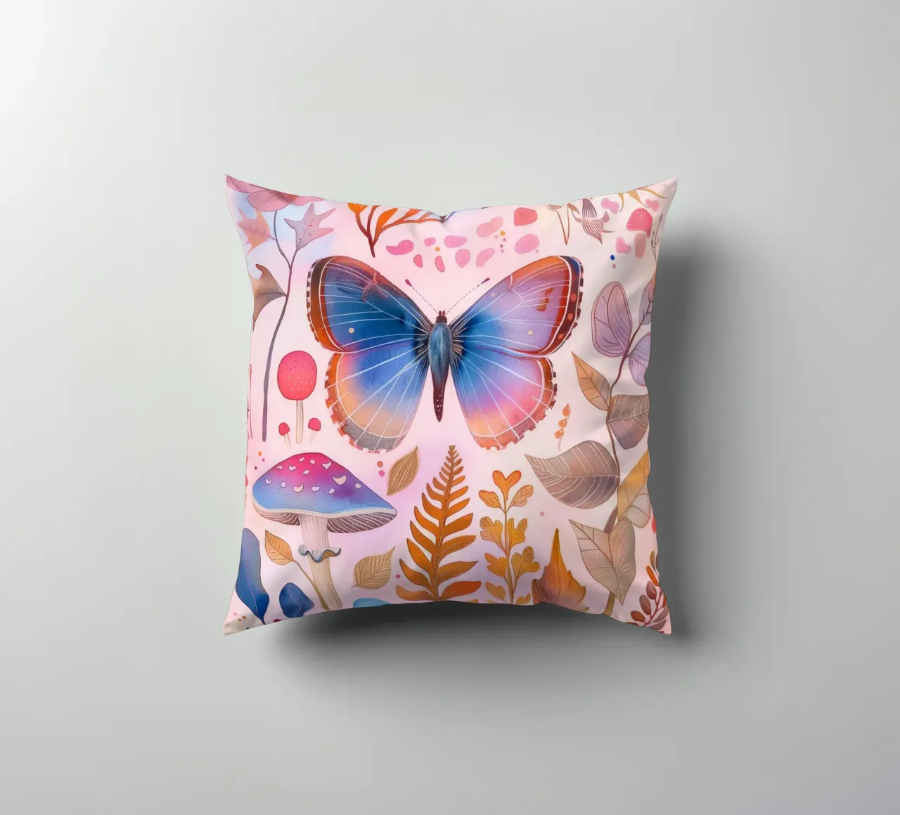 Boho Bohemian Vintage Botanico Farfalla Fungo in Natura cuscino da Gentle Echoes Art
