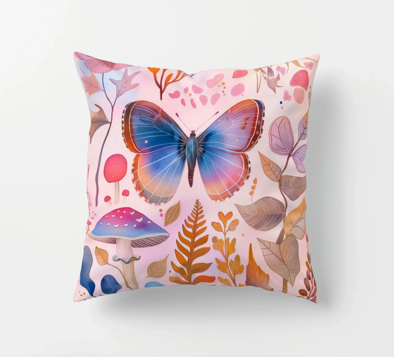 Boho Bohemian Vintage Botanico Farfalla Fungo in Natura cuscino da Gentle Echoes Art