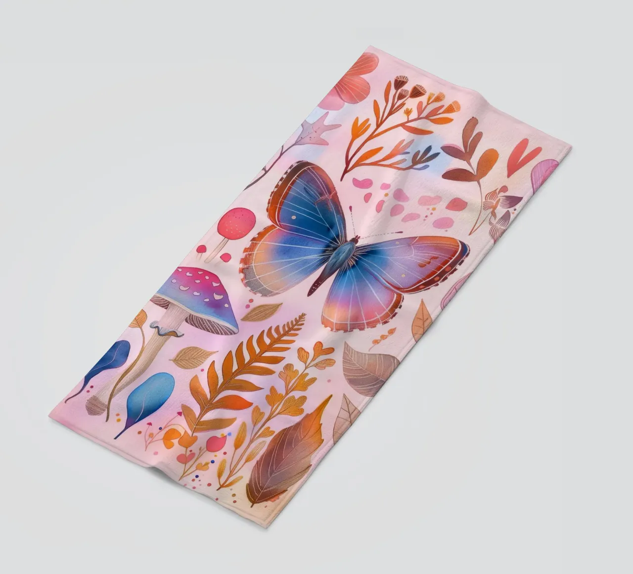 Boho Bohemian Vintage Botanico Farfalla Fungo in Natura telo mare da Gentle Echoes Art