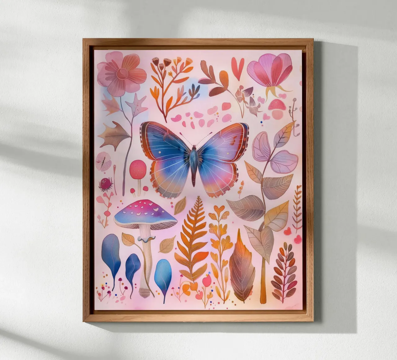 Boho Bohemian Vintage Botanico Farfalla Fungo in Natura alluminio dibond da Gentle Echoes Art