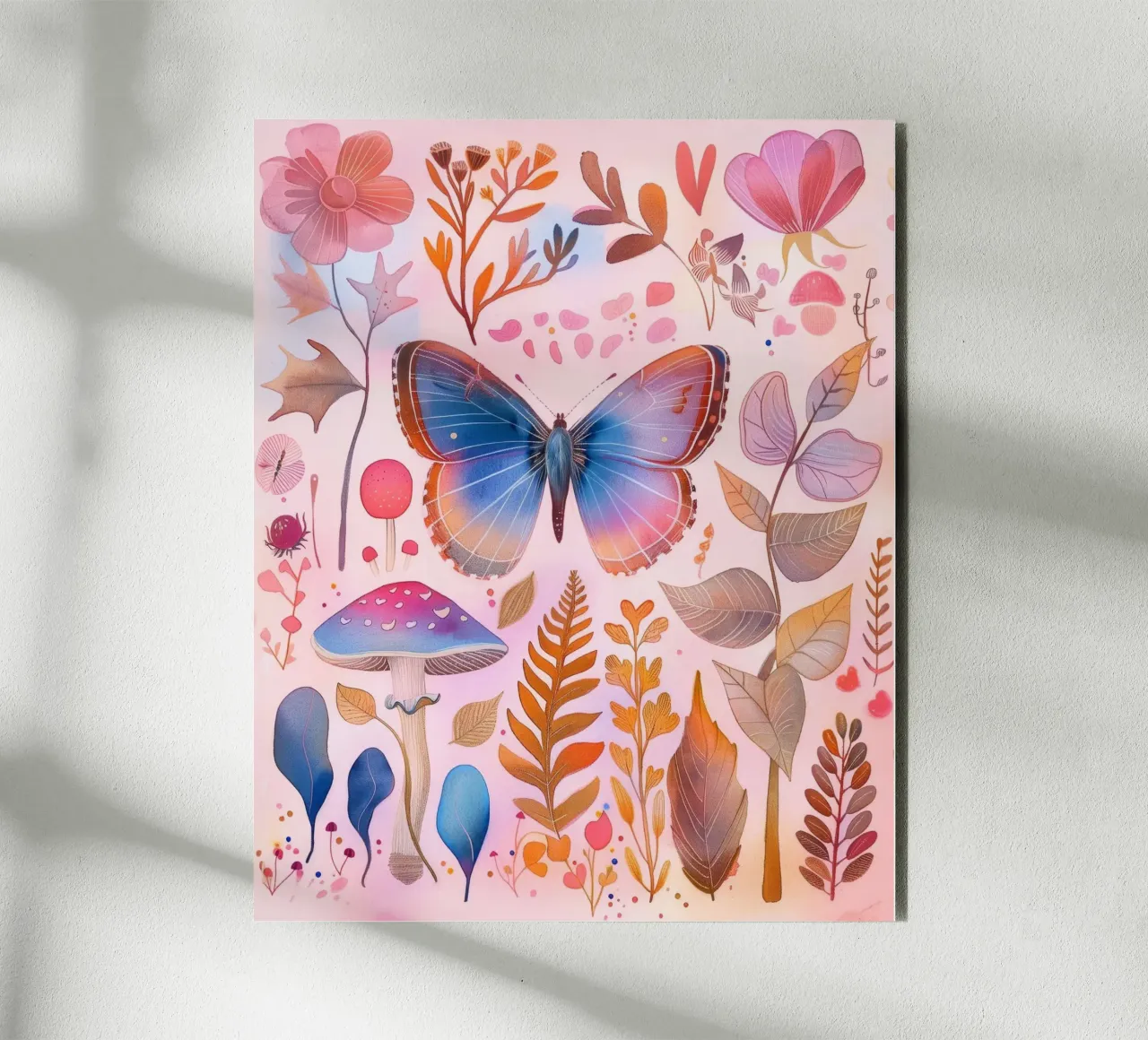 Boho Bohemian Vintage Botanico Farfalla Fungo in Natura alluminio dibond da Gentle Echoes Art