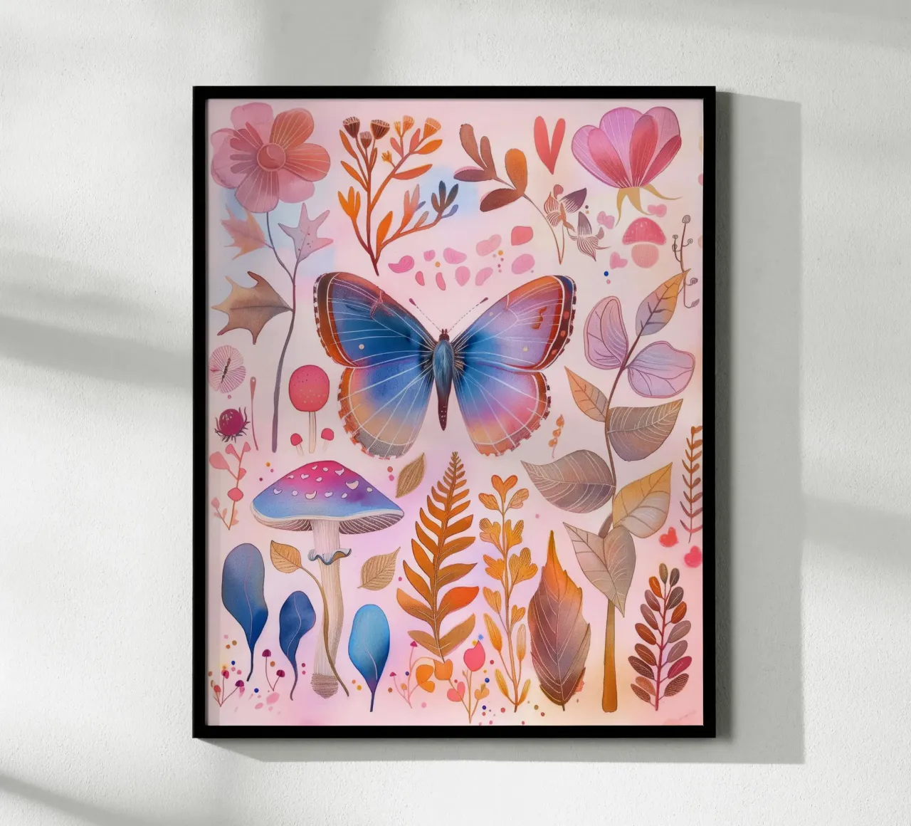 Boho Bohemian Vintage Botanico Farfalla Fungo in Natura poster da Gentle Echoes Art