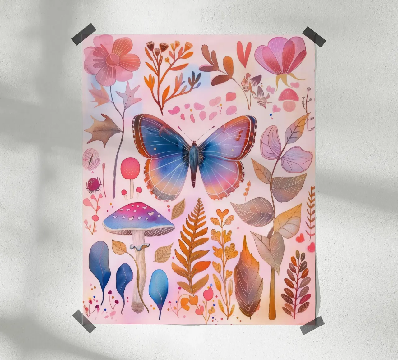 Boho Bohemian Vintage Botanico Farfalla Fungo in Natura carta hahnemühle da Gentle Echoes Art