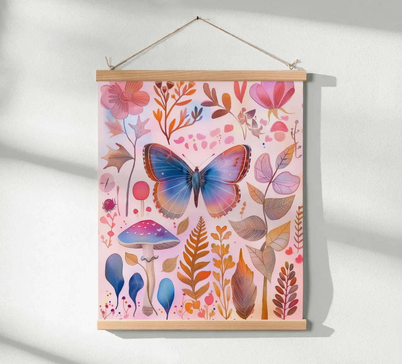 Boho Bohemian Vintage Botanico Farfalla Fungo in Natura carta hahnemühle da Gentle Echoes Art