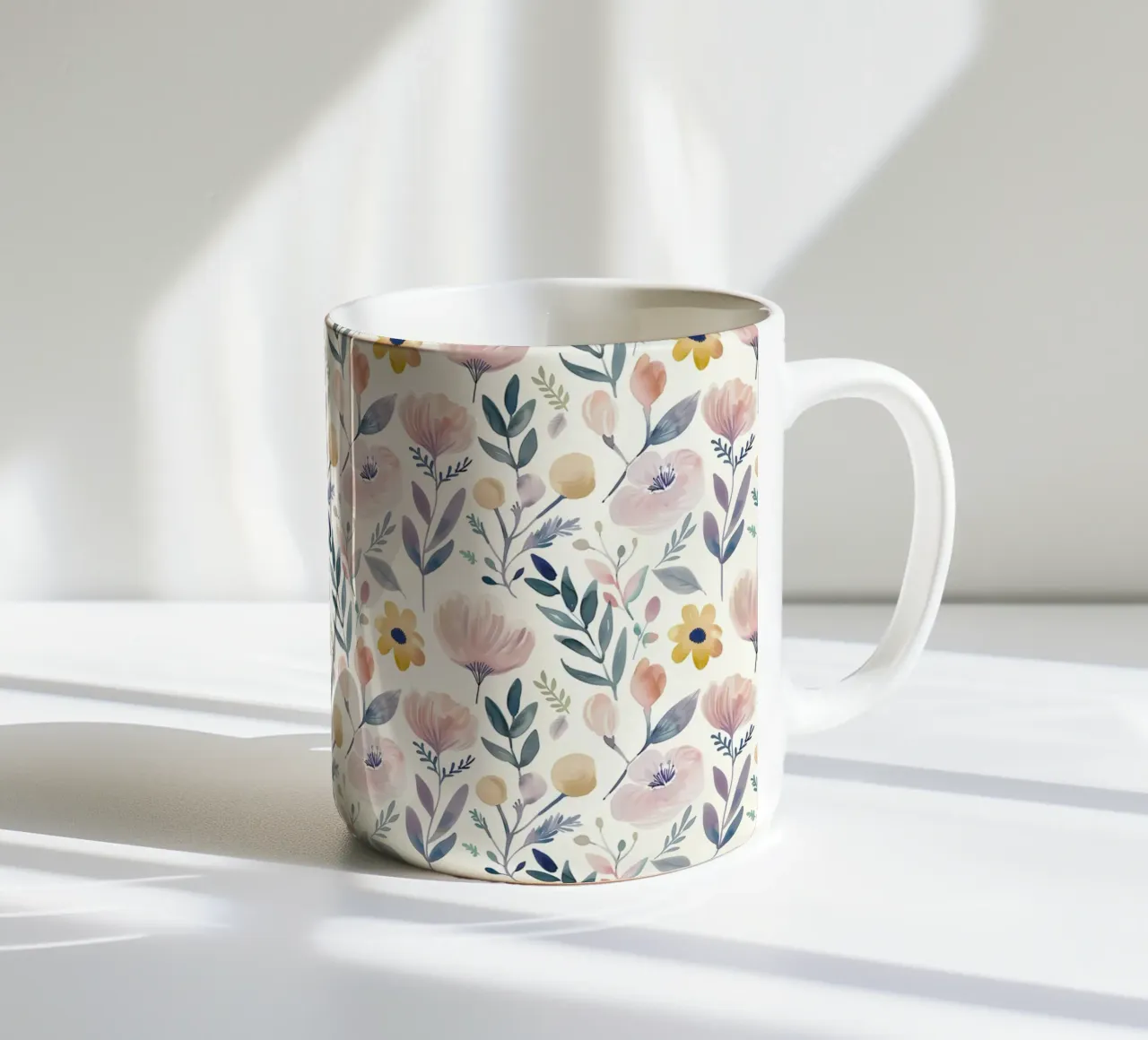 Boho Poppy Flower Vintage Botanical Abstract Spring Floral ceramic mug by Gentle Echoes Art