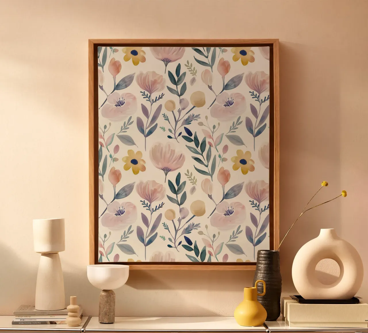 Boho Klaproos Bloem Vintage Botanisch Abstract Lente Bloemen canvas met Baklijst van Gentle Echoes Art