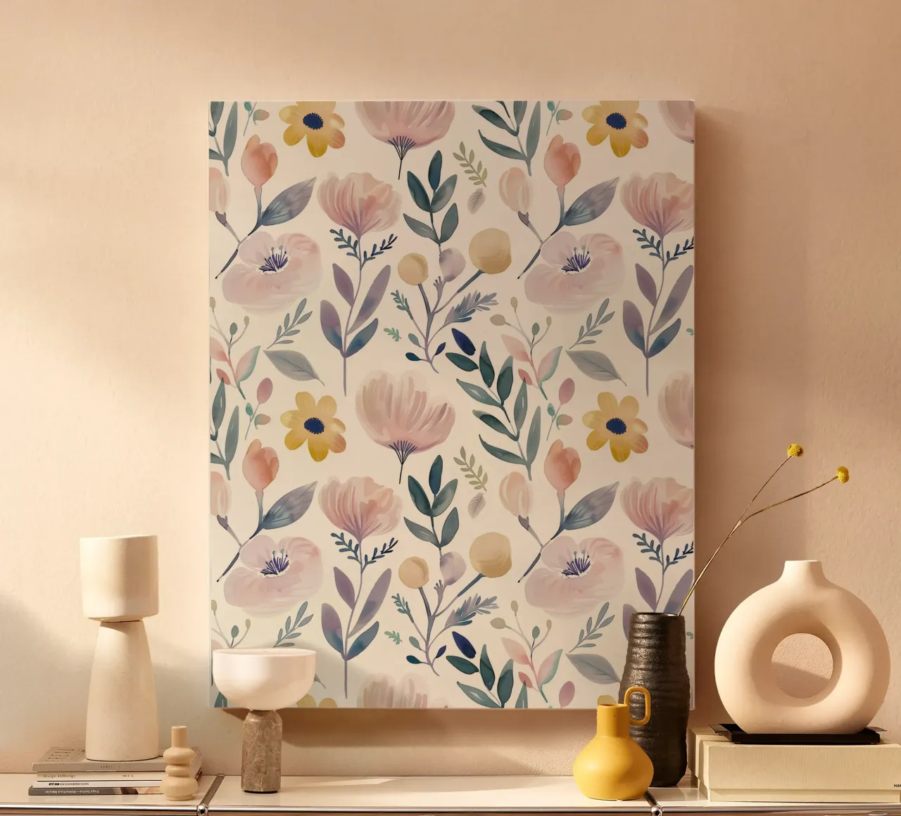 Boho Klaproos Bloem Vintage Botanisch Abstract Lente Bloemen canvas met Baklijst van Gentle Echoes Art