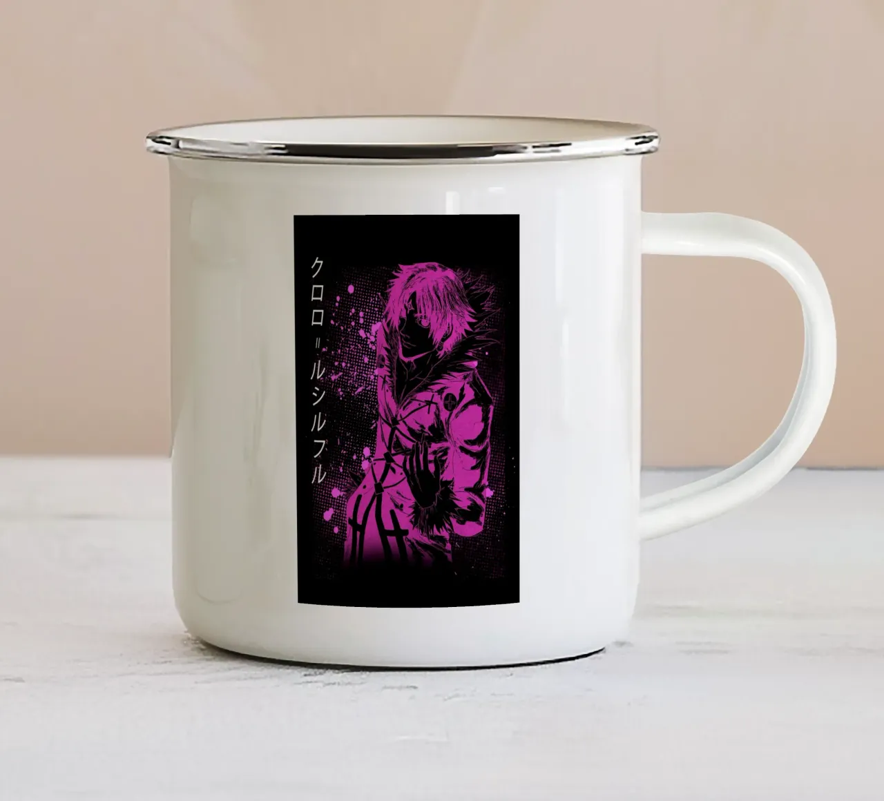 Chrollo Lucilfer enamel mug by Neonartstudio