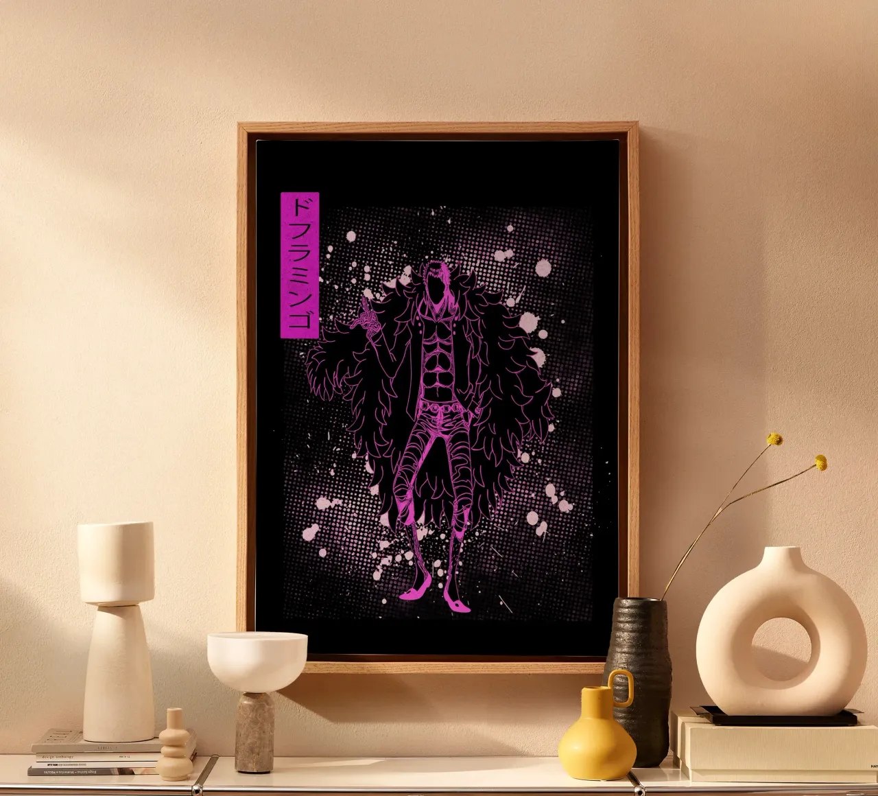 Donquixote Doflamingo one piece tela con Cornice a cassetta da Neonartstudio