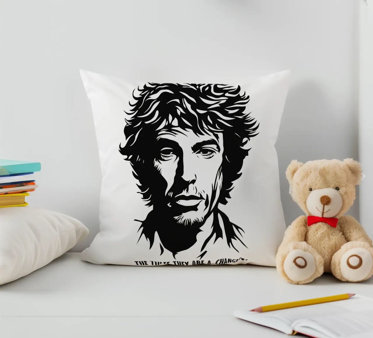 The Times They Are A-Changin' | Bob Dylan Portrait cuscino da Autofocus