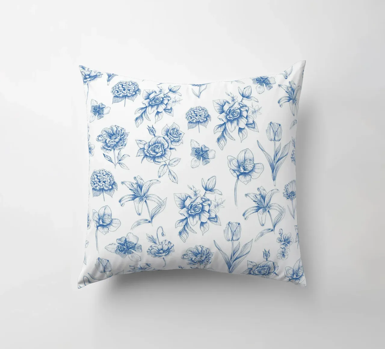 Blue Floral Toile Pattern cuscino da anisillustration