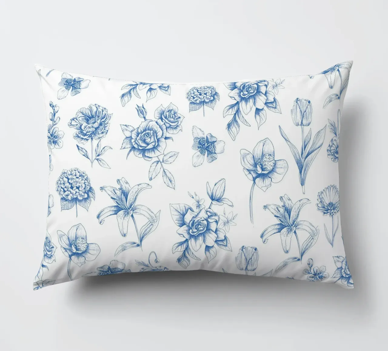 Blue Floral Toile Pattern cuscino da anisillustration