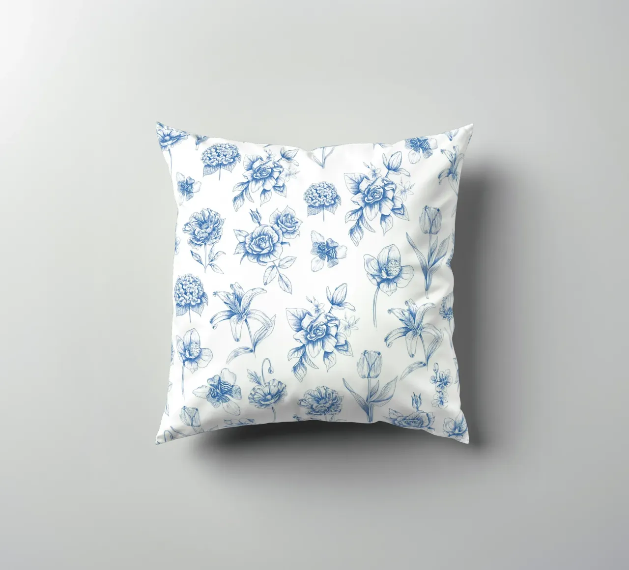 Blue Floral Toile Pattern cuscino da anisillustration