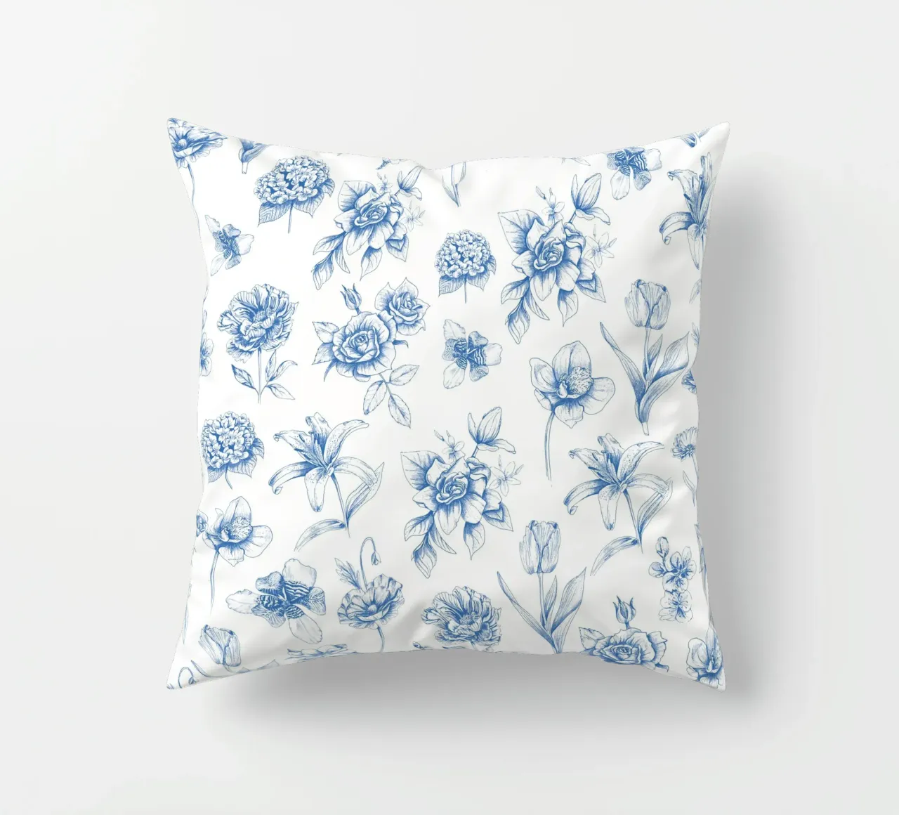 Blue Floral Toile Pattern cuscino da anisillustration