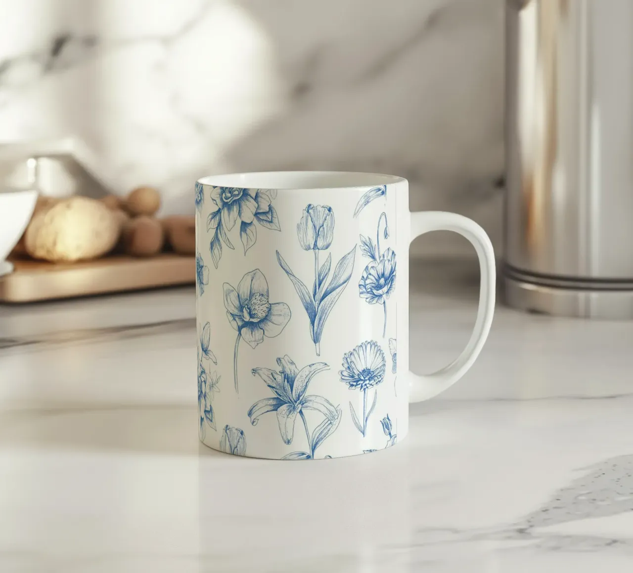 Blue Floral Toile Pattern tazza in ceramica da anisillustration