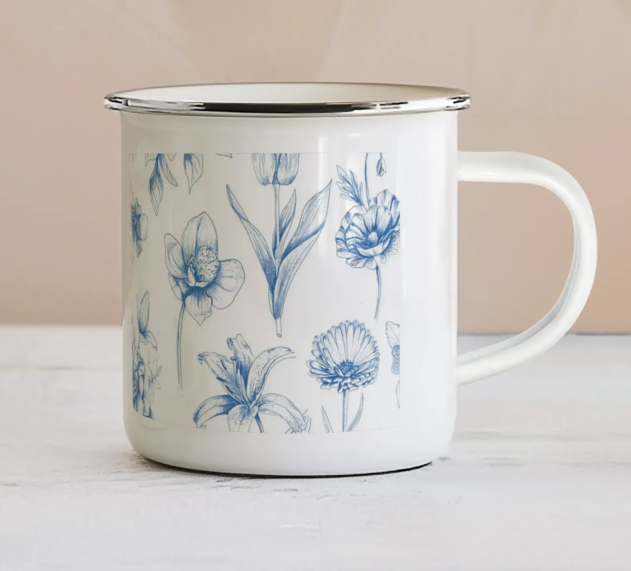 Blue Floral Toile Pattern tazza in smalto da anisillustration