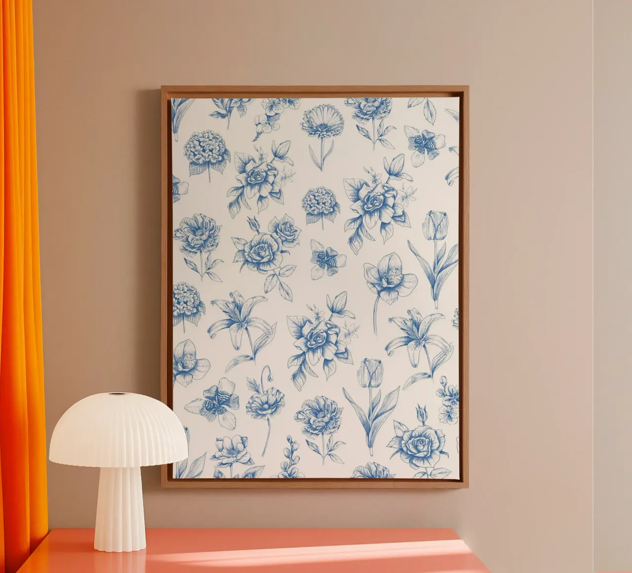 Blue Floral Toile Pattern tela con Cornice a cassetta da anisillustration
