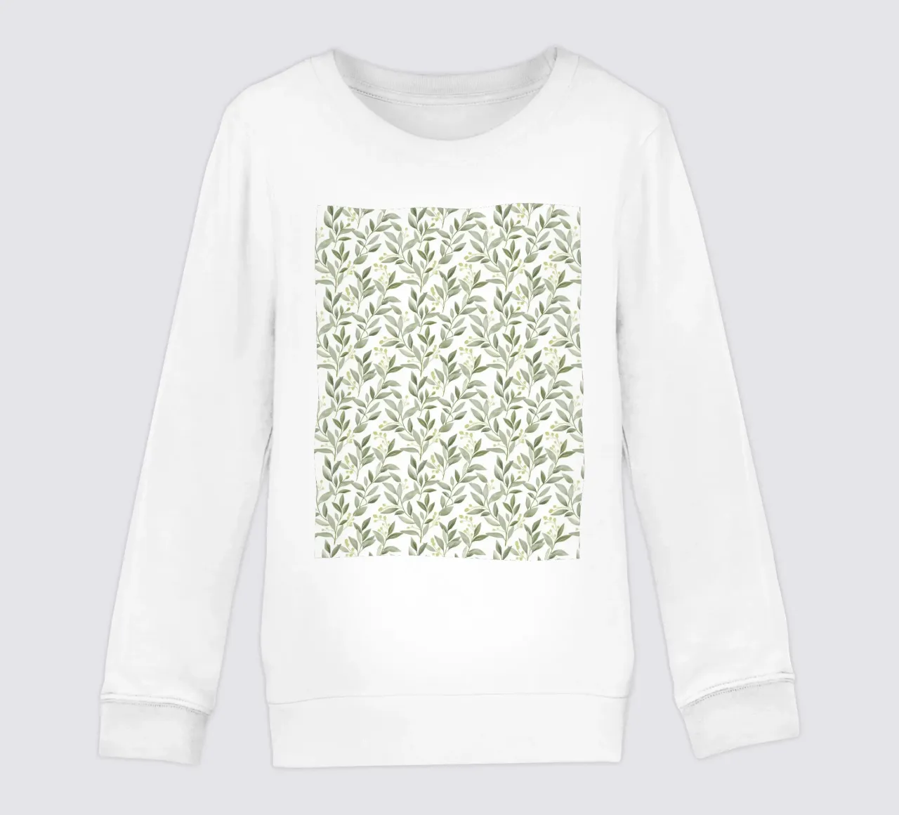 Boho Decorative Green Leaves Botanical Pattern Greenery kids sweatshirt by Gentle Echoes Art