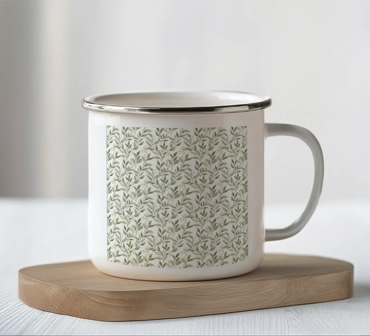 Boho Decorativo Foglie verdi Motivo botanico Verde tazza in smalto da Gentle Echoes Art