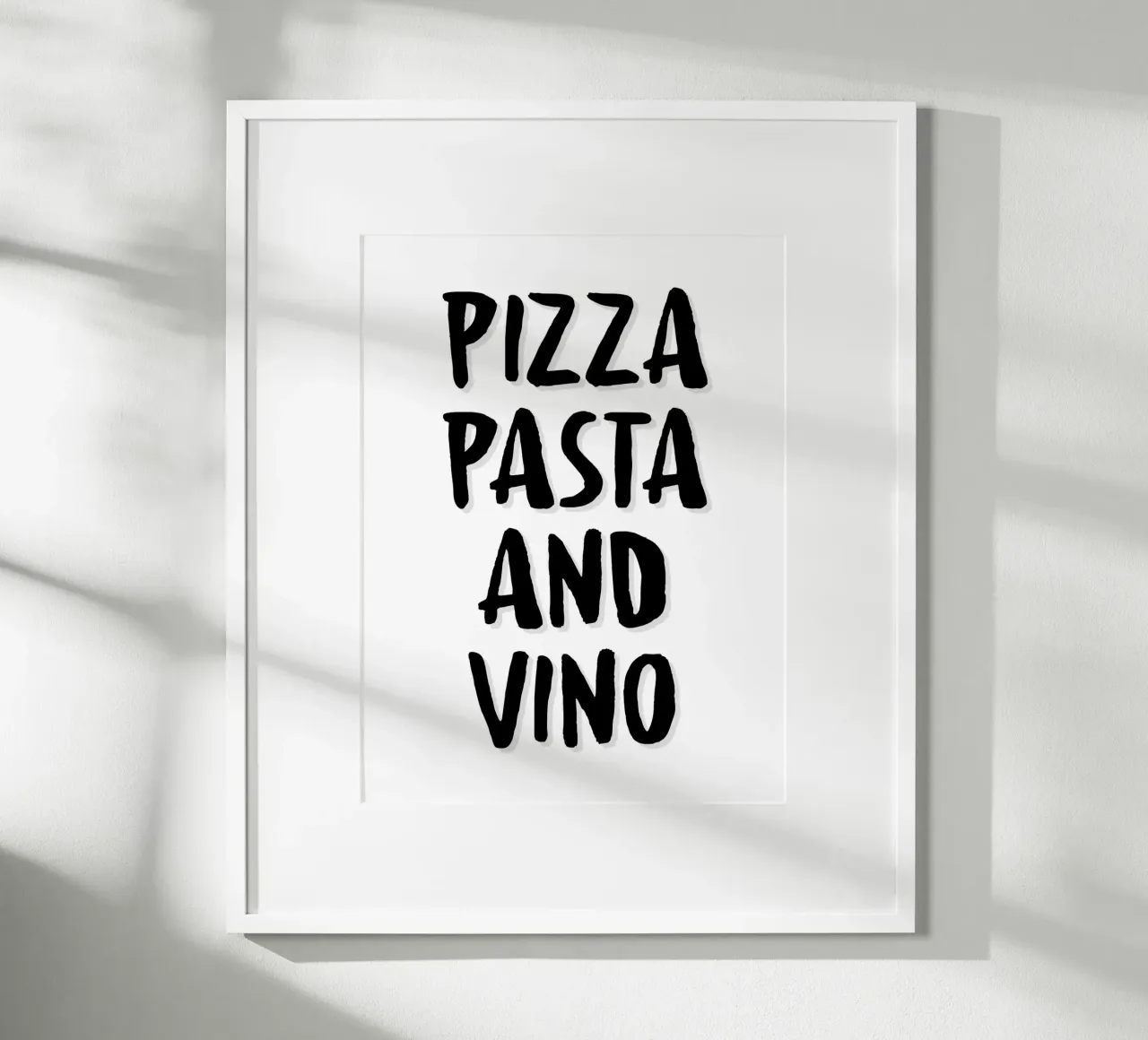 Pizza, Pasta and Wine' poster poster with plastic frame by Wall of Words
