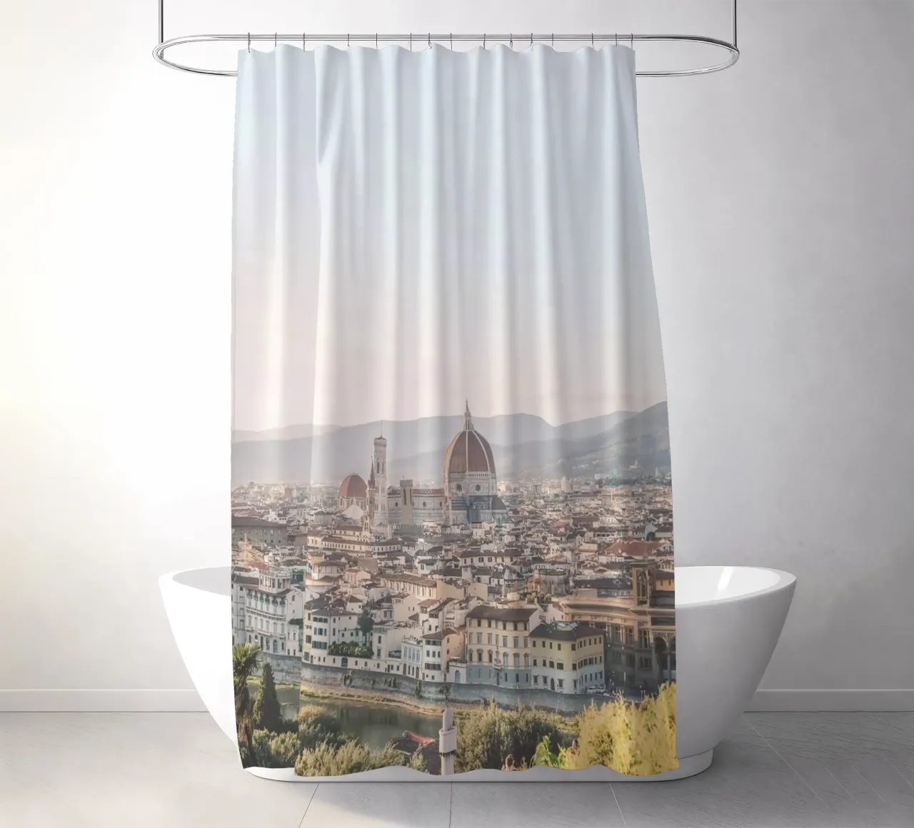 Florence, Italy I Pastel panorama of the city on the Duomo shower curtain by Julie Travel Photography