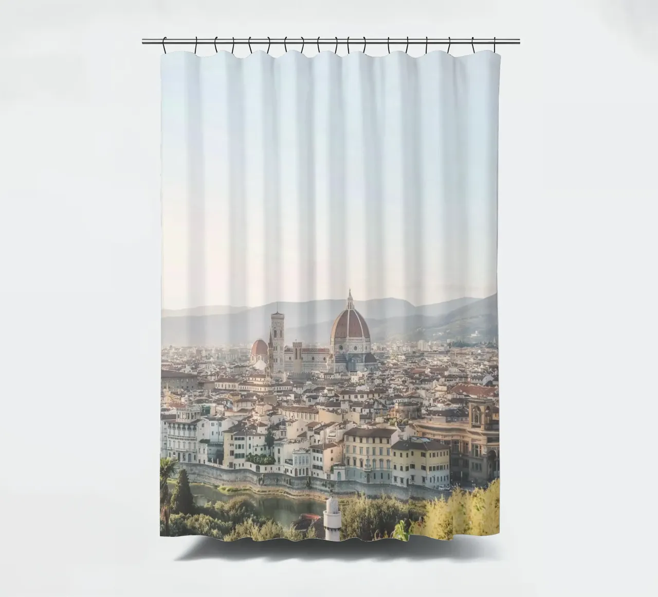 Florence, Italy I Pastel panorama of the city on the Duomo shower curtain by Julie Travel Photography