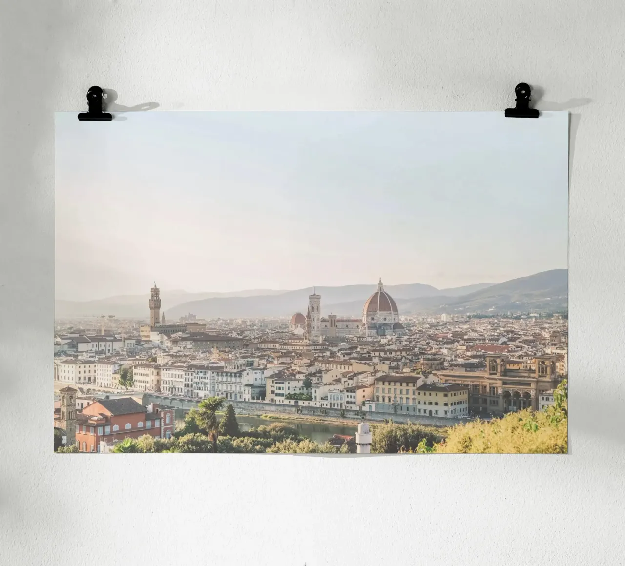 Firenze, Italia I Panorama a pastello della città sul Duomo poster con telaio in alluminio da Julie Travel Photography