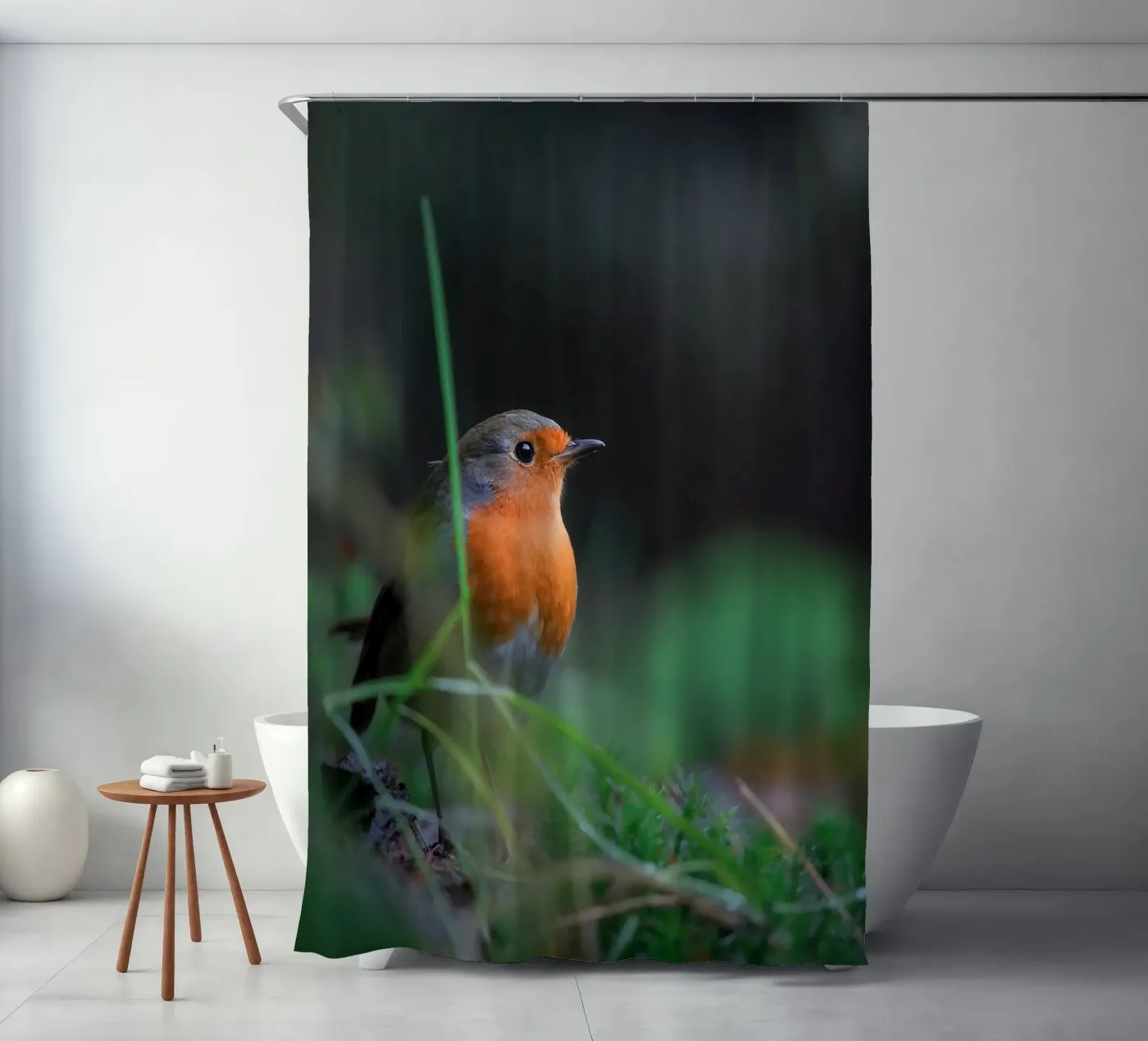 Robin shower curtain by Tom's Wildlife