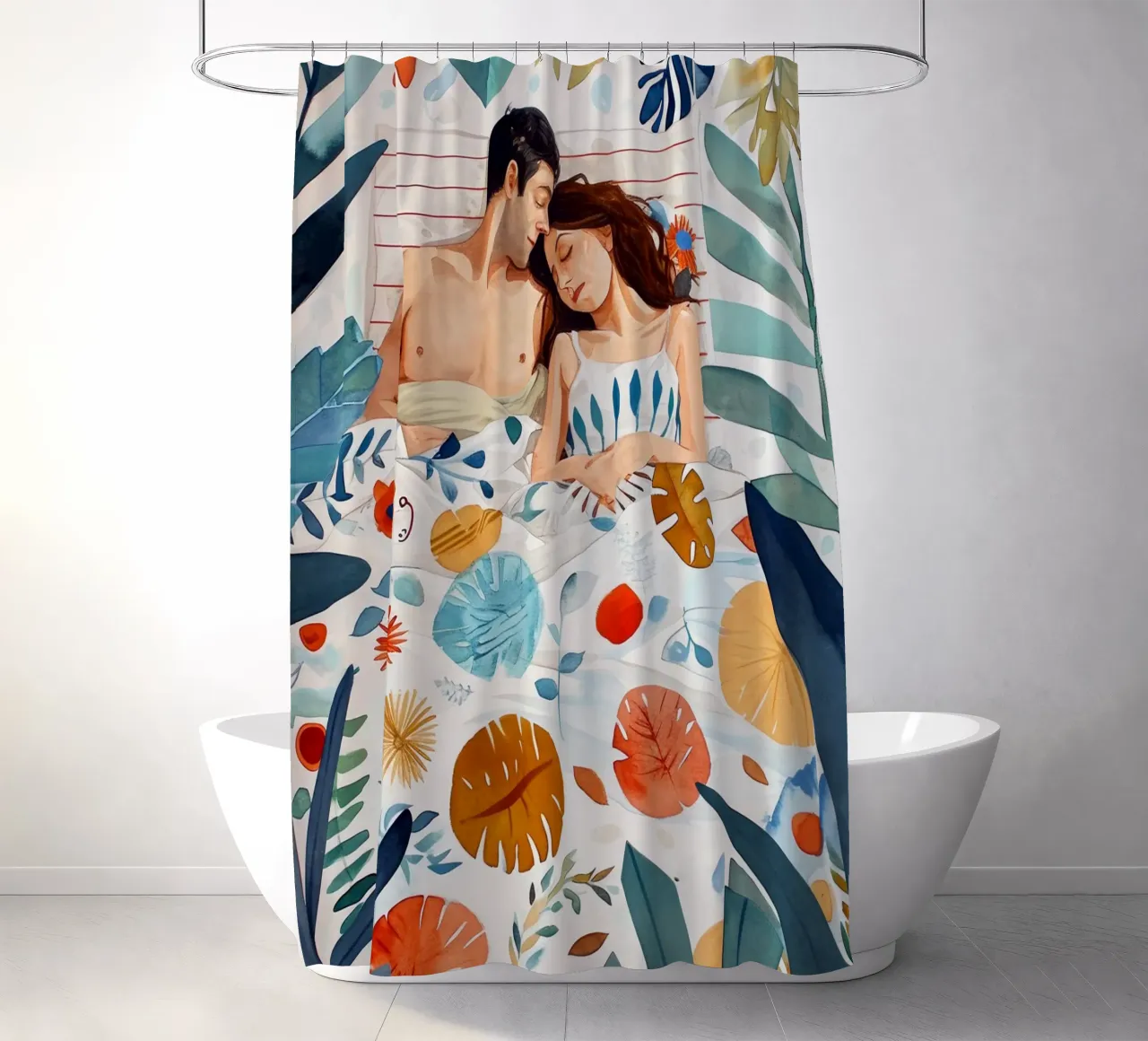 Love is in the air watercolor digital painting shower curtain by Justyna Jaszke JBJart