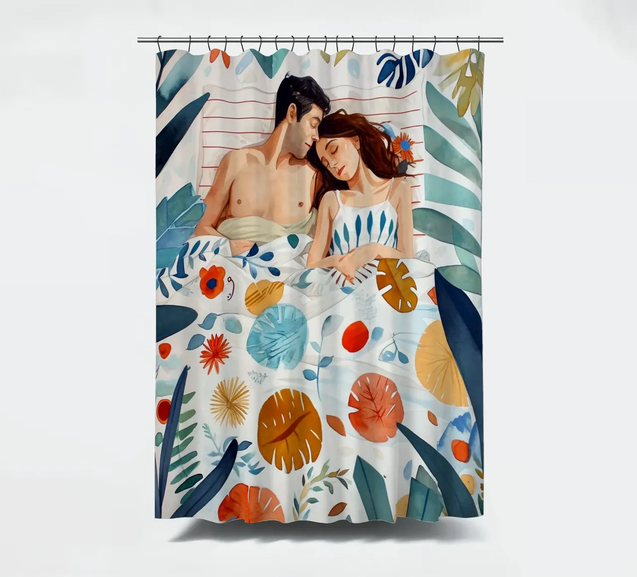 Love is in the air watercolor digital painting shower curtain by Justyna Jaszke JBJart