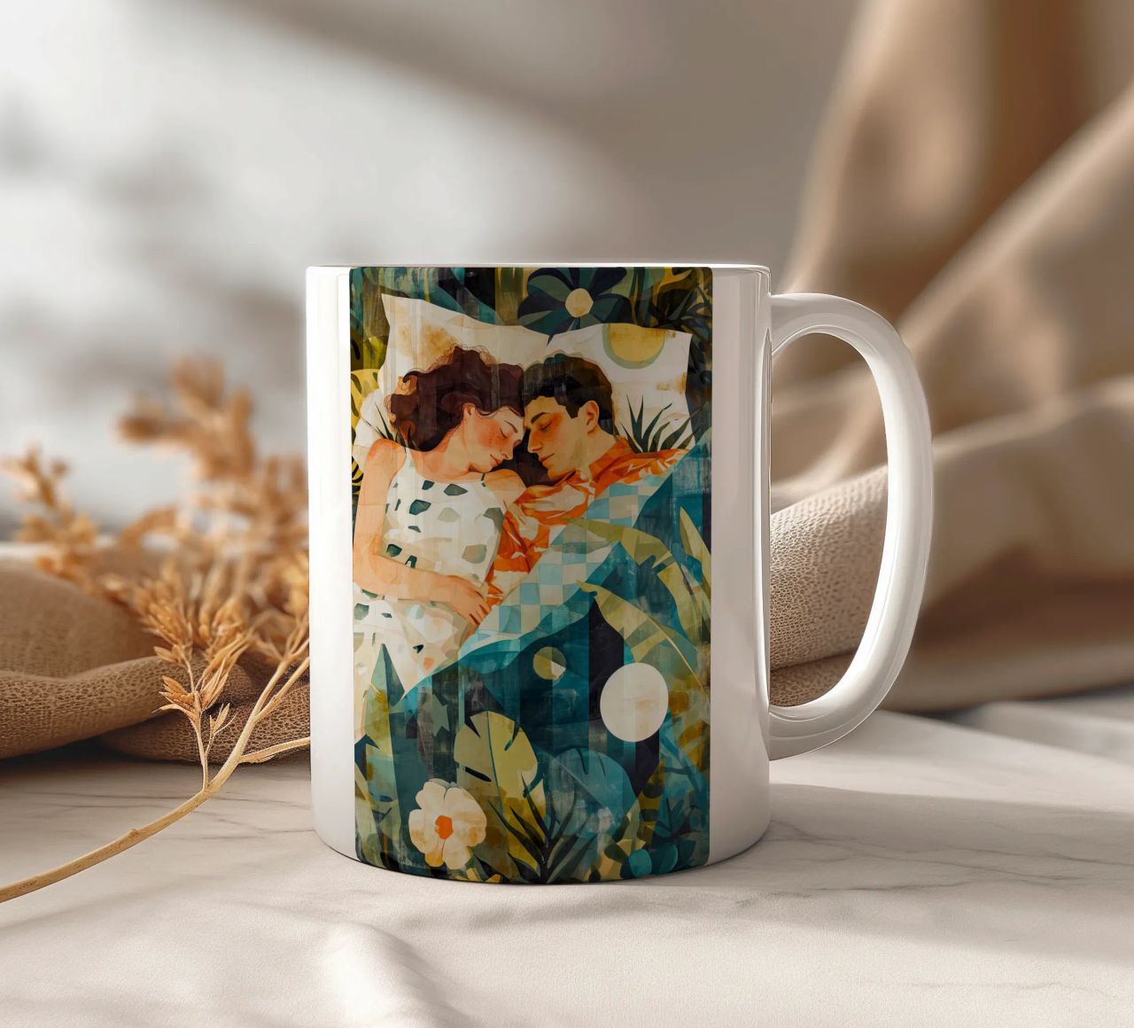 L'amore è nell'aria pittura digitale ad acquerello tazza in ceramica da Justyna Jaszke JBJart