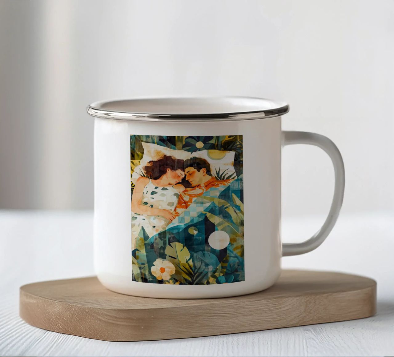 L'amore è nell'aria pittura digitale ad acquerello tazza in smalto da Justyna Jaszke JBJart
