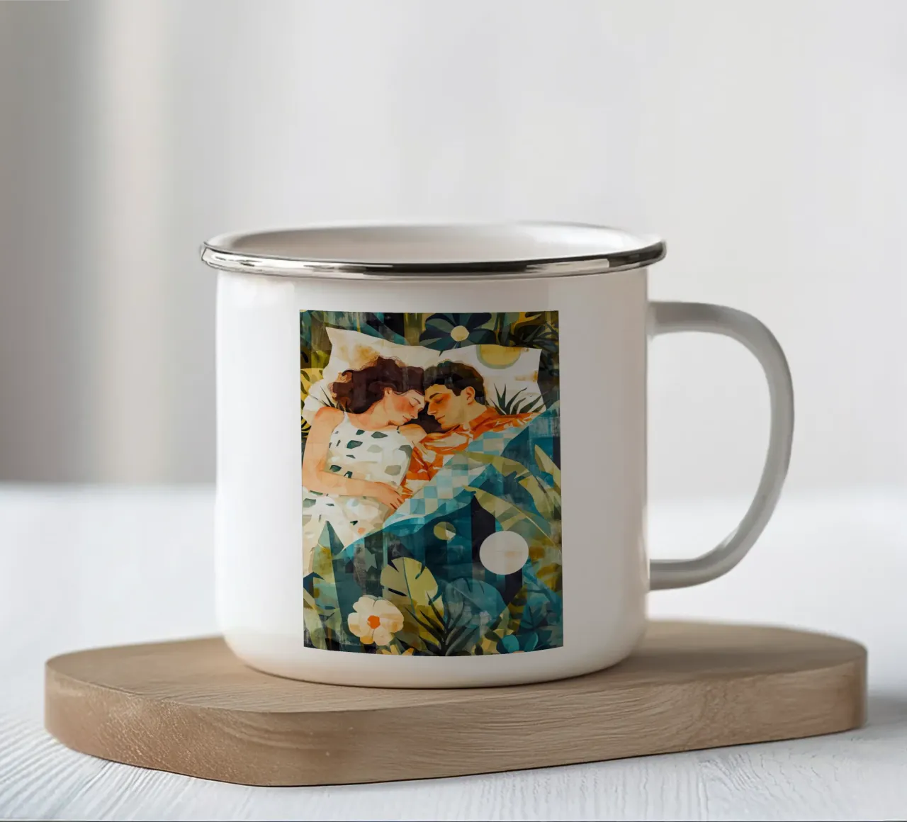 L'amore è nell'aria pittura digitale ad acquerello tazza in smalto da Justyna Jaszke JBJart