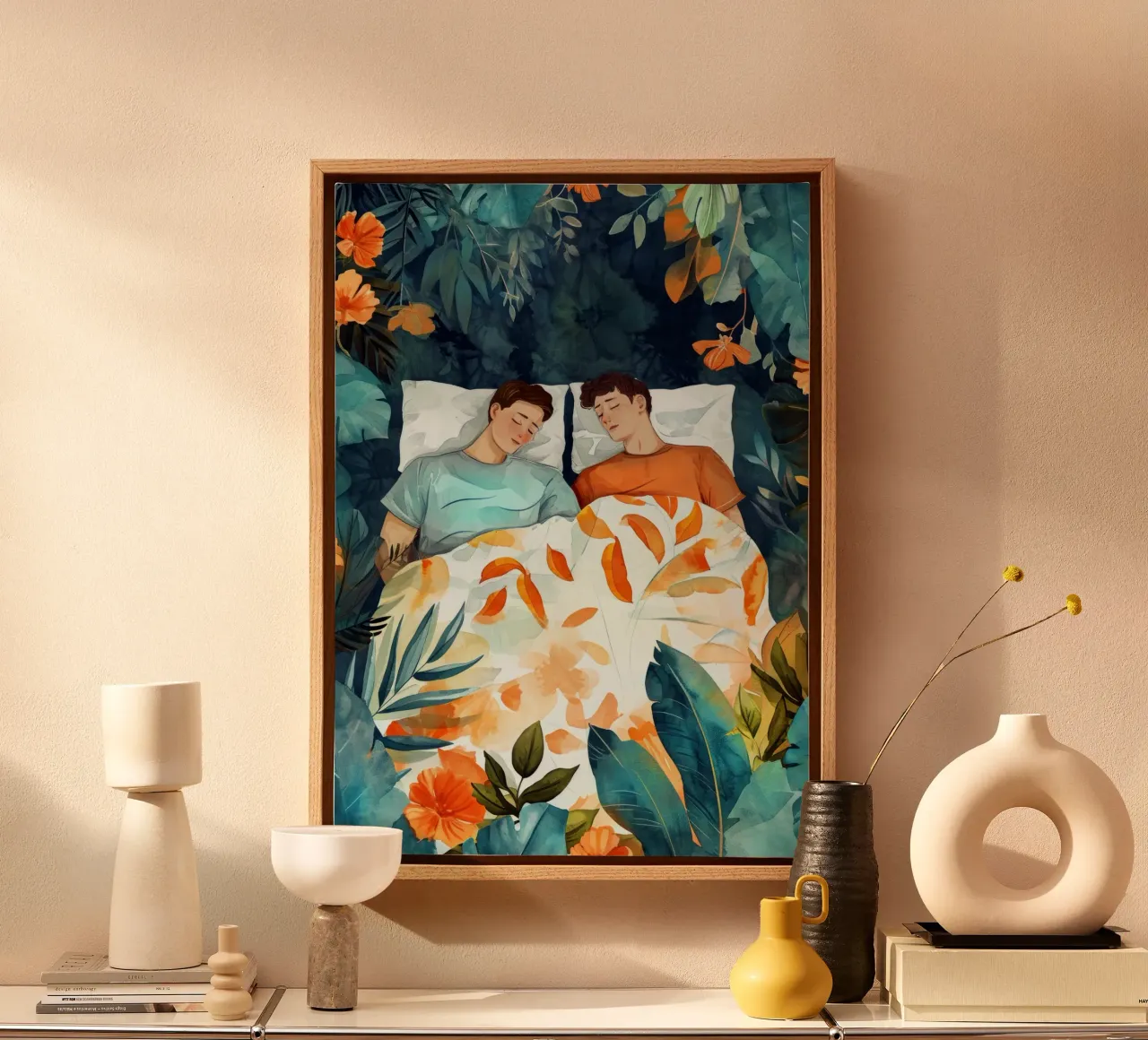 Liebe liegt in der Luft Aquarell digitale Malerei Leinwand mit Schattenfugenrahmen von Justyna Jaszke JBJart
