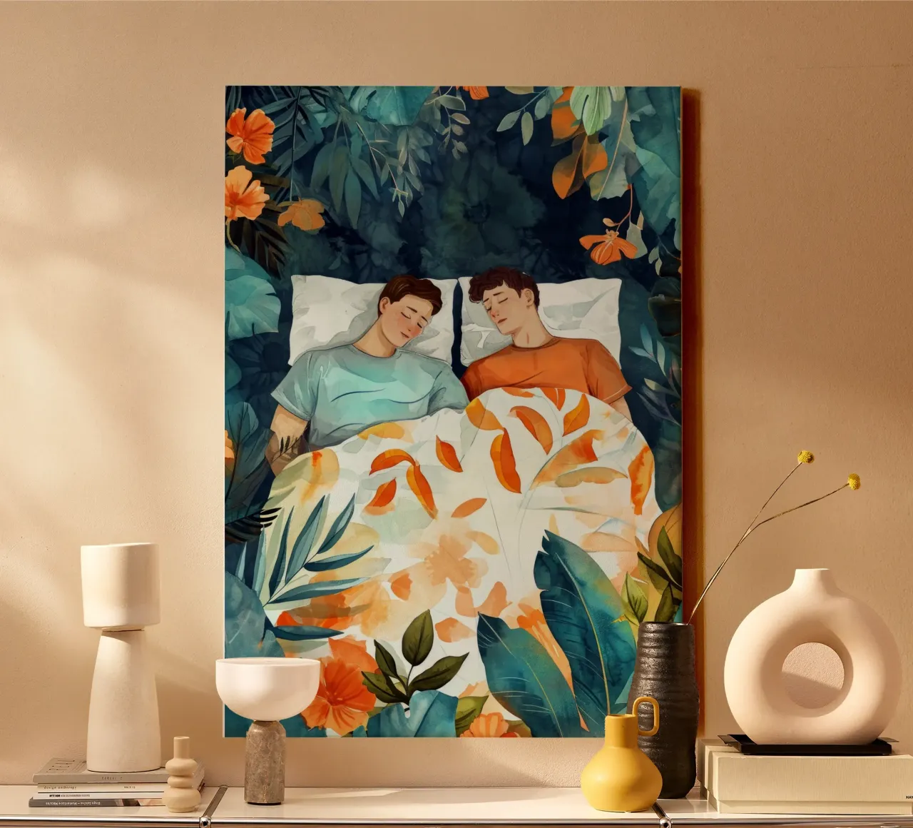 Liebe liegt in der Luft Aquarell digitale Malerei Leinwand mit Schattenfugenrahmen von Justyna Jaszke JBJart
