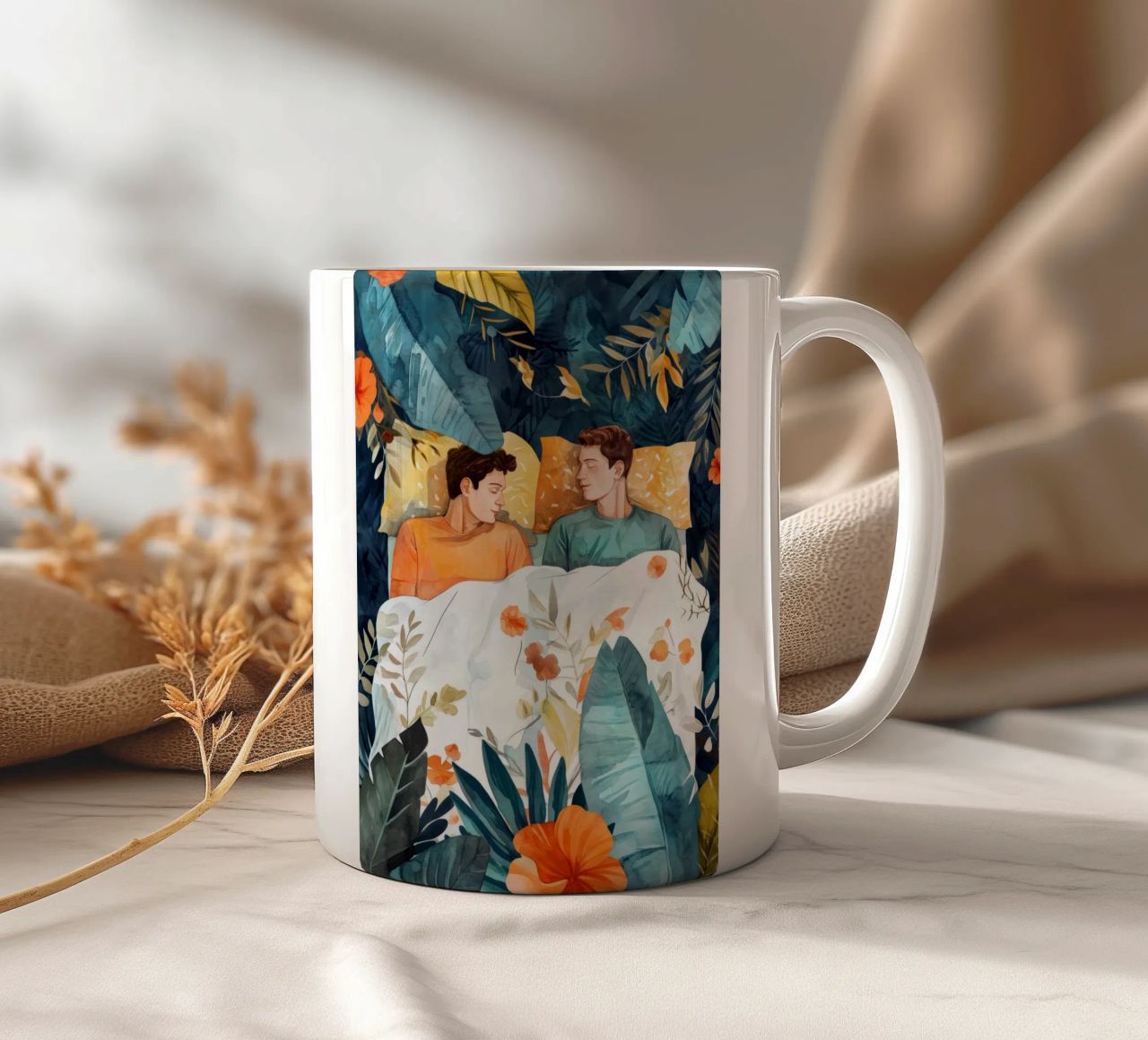 L'amore è nell'aria pittura digitale ad acquerello tazza in ceramica da Justyna Jaszke JBJart