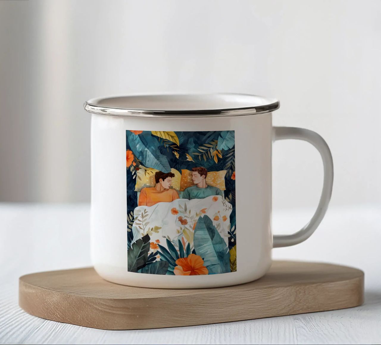 L'amore è nell'aria pittura digitale ad acquerello tazza in smalto da Justyna Jaszke JBJart