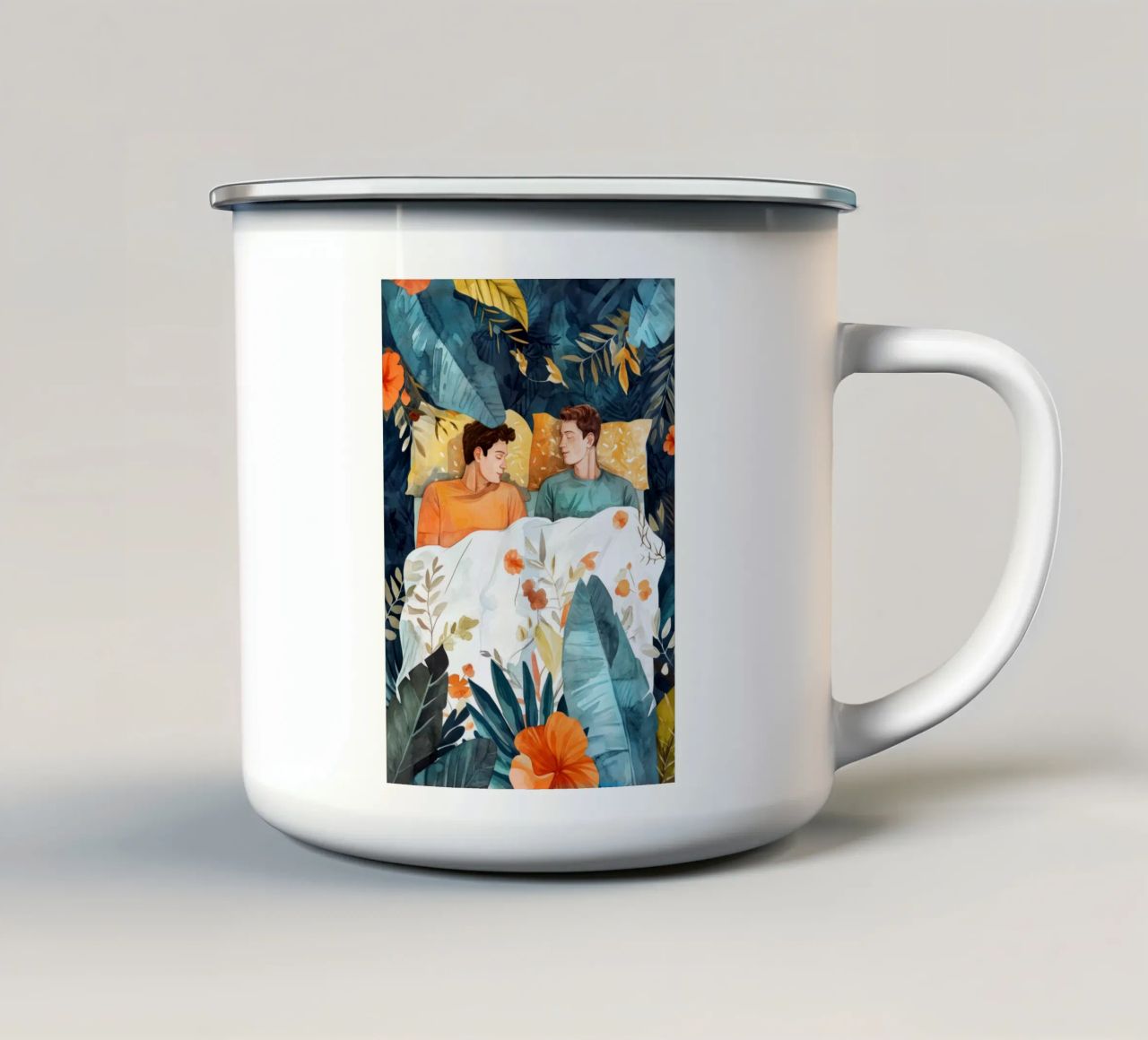 L'amore è nell'aria pittura digitale ad acquerello tazza in smalto da Justyna Jaszke JBJart