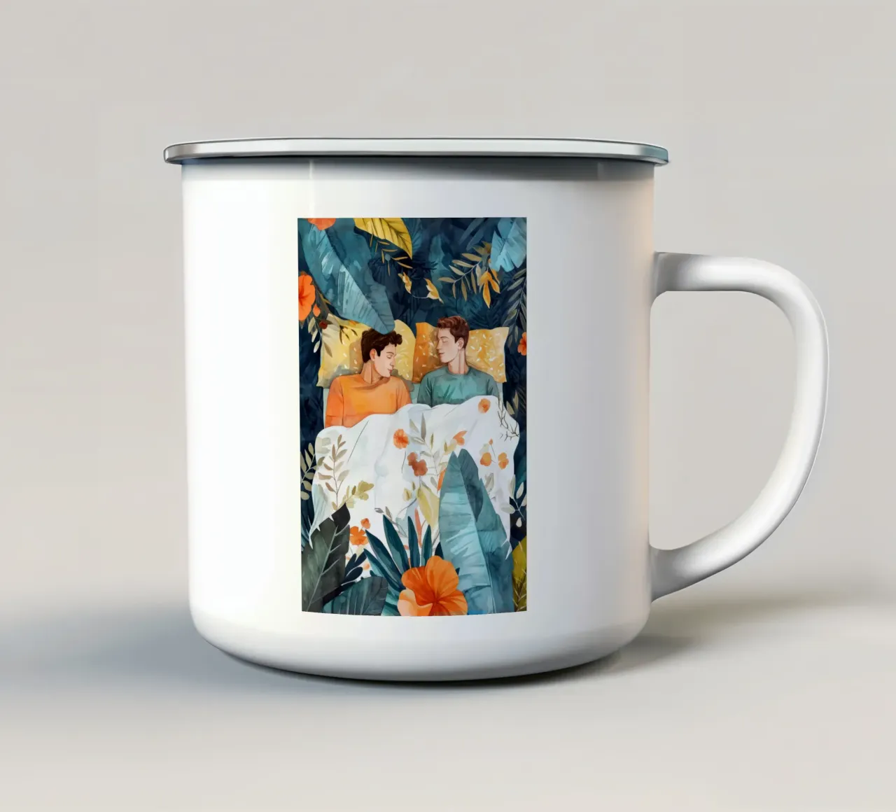 L'amore è nell'aria pittura digitale ad acquerello tazza in smalto da Justyna Jaszke JBJart