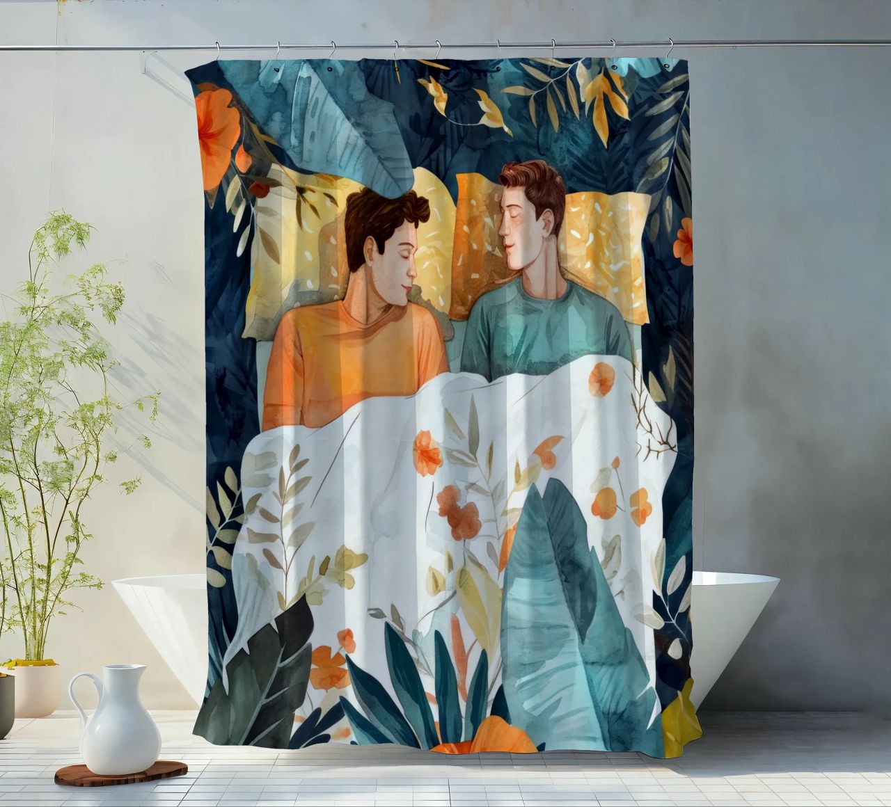 L'amore è nell'aria pittura digitale ad acquerello tenda da doccia da Justyna Jaszke JBJart