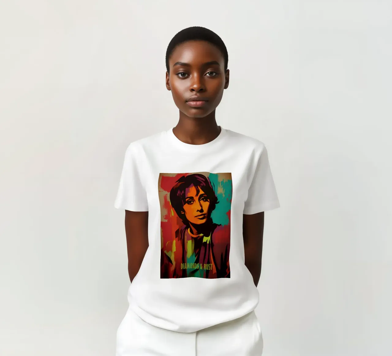Diamonds & Rust | Joan Baez Portrait - Street Art Style t-shirt da Autofocus