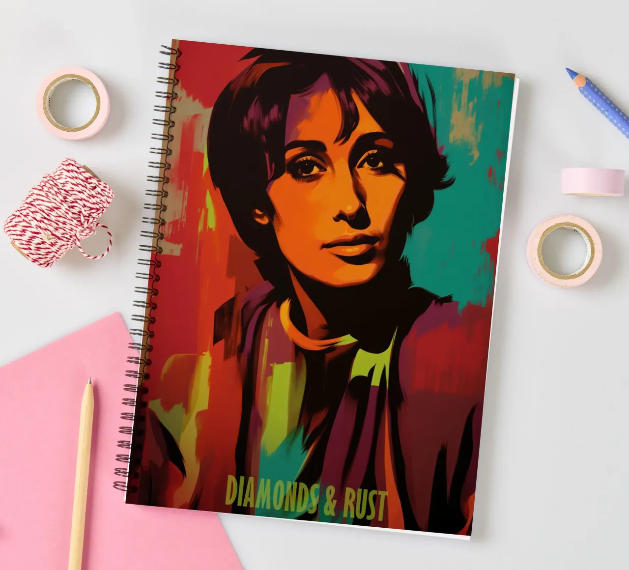 Diamonds & Rust | Joan Baez Portrait - Street Art Style diario ad anelli da Autofocus