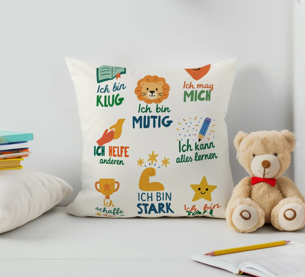 Ich bin stark & mutig - Affirmationen Poster cuscino da KidzStudio
