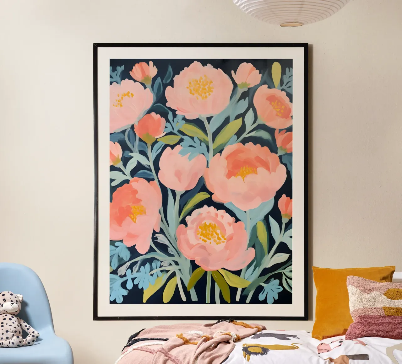 Fiori di mezzanotte - Rosa elegante poster con telaio in plastica da KidzStudio