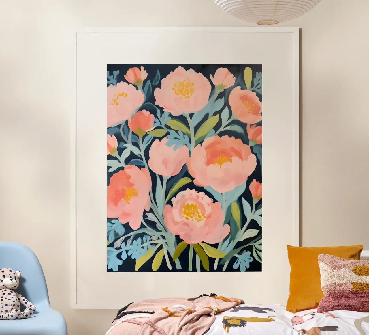 Fiori di mezzanotte - Rosa elegante poster con telaio in plastica da KidzStudio