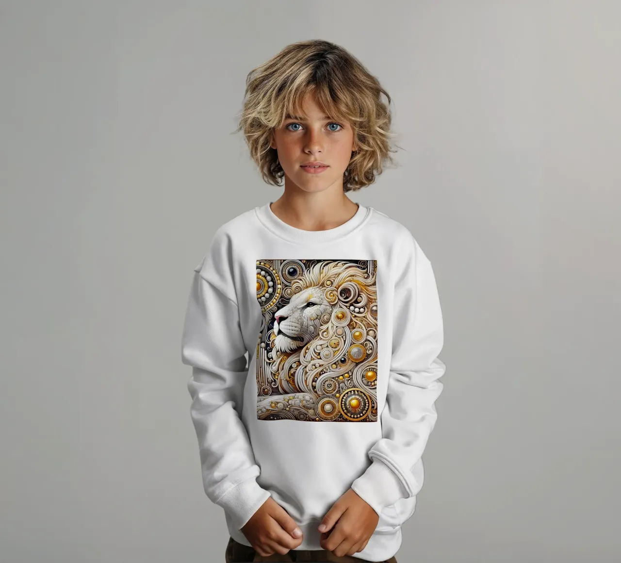 Leone bianco felpa bambino da Art-Nouveau-Dsg