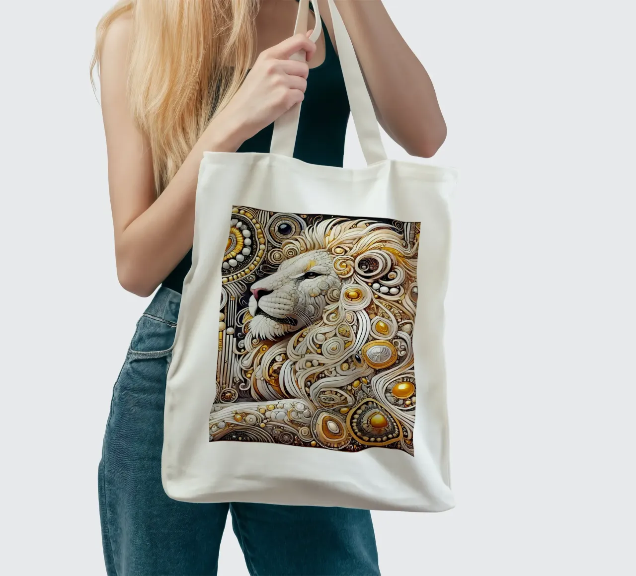 Leone bianco borsa in juta da Art-Nouveau-Dsg